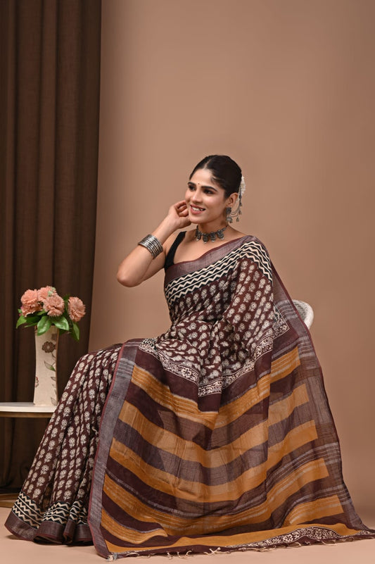Traditional Bhagalpuri Linen Cotton Saree for Women