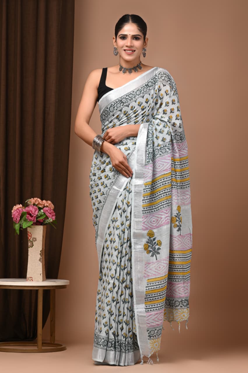 Traditional Bhagalpuri Linen Cotton Saree for Women