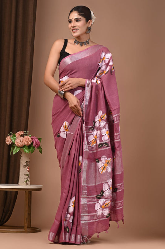 Traditional Bhagalpuri Linen Cotton Saree for Women