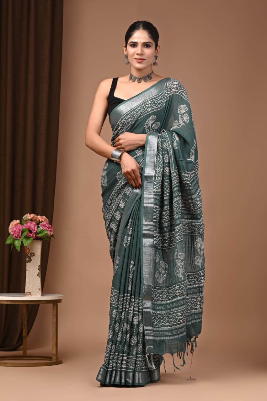 Traditional Bhagalpuri Linen Cotton Saree for Women