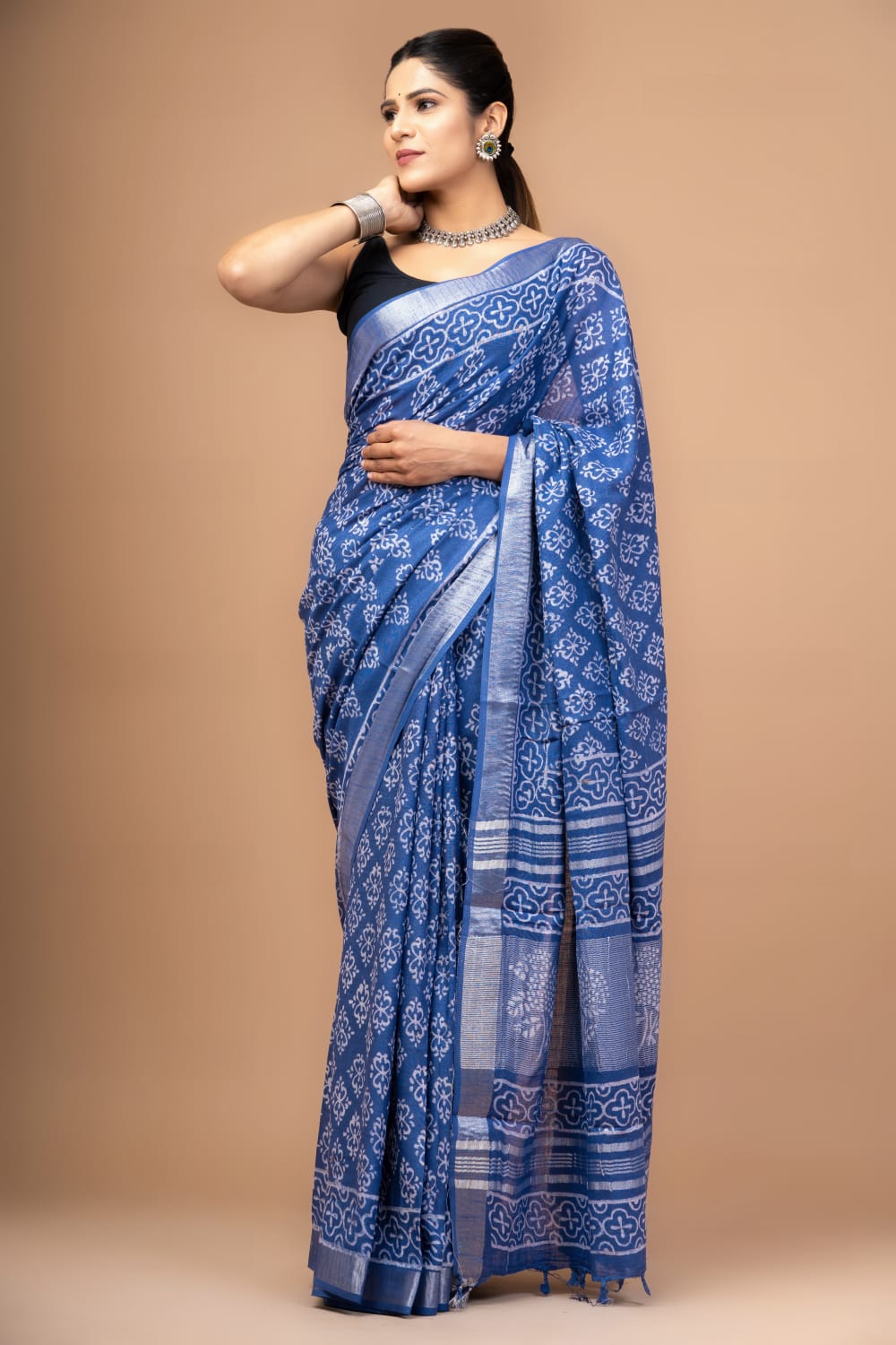 Traditional Bhagalpuri Linen Cotton Saree for Women