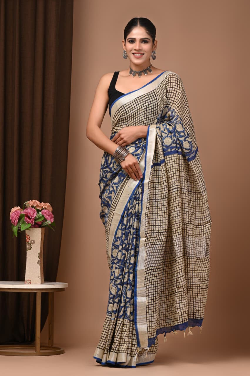 Traditional Bhagalpuri Linen Cotton Saree for Women
