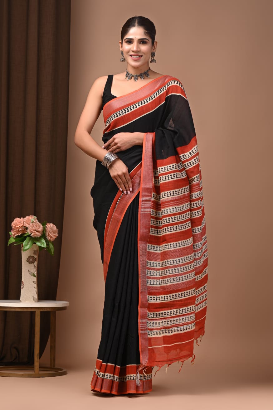 Traditional Bhagalpuri Linen Cotton Saree for Women