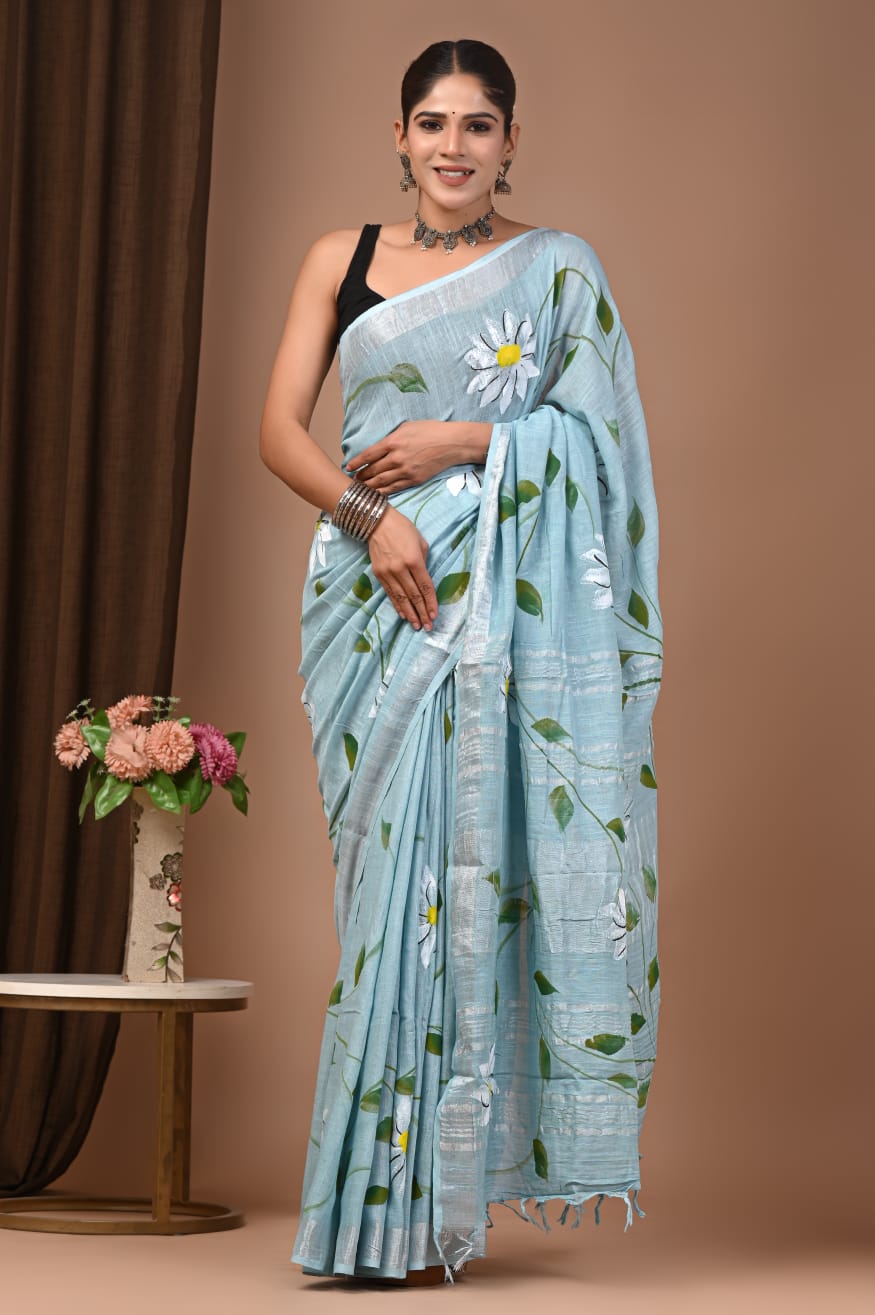 Traditional Bhagalpuri Linen Cotton Saree for Women