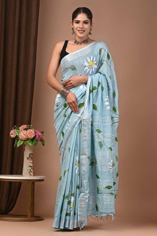 Traditional Bhagalpuri Linen Cotton Saree for Women