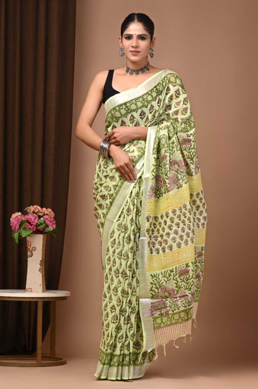 Traditional Bhagalpuri Linen Cotton Saree for Women