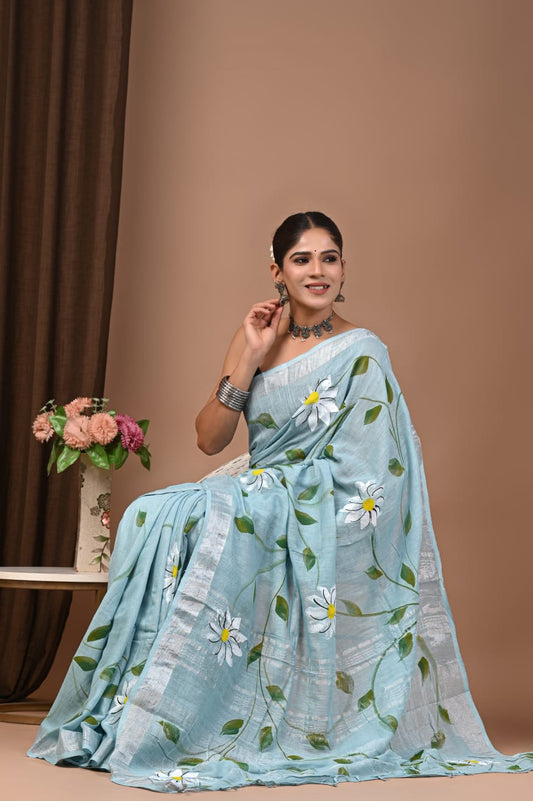 Traditional Bhagalpuri Linen Cotton Saree for Women