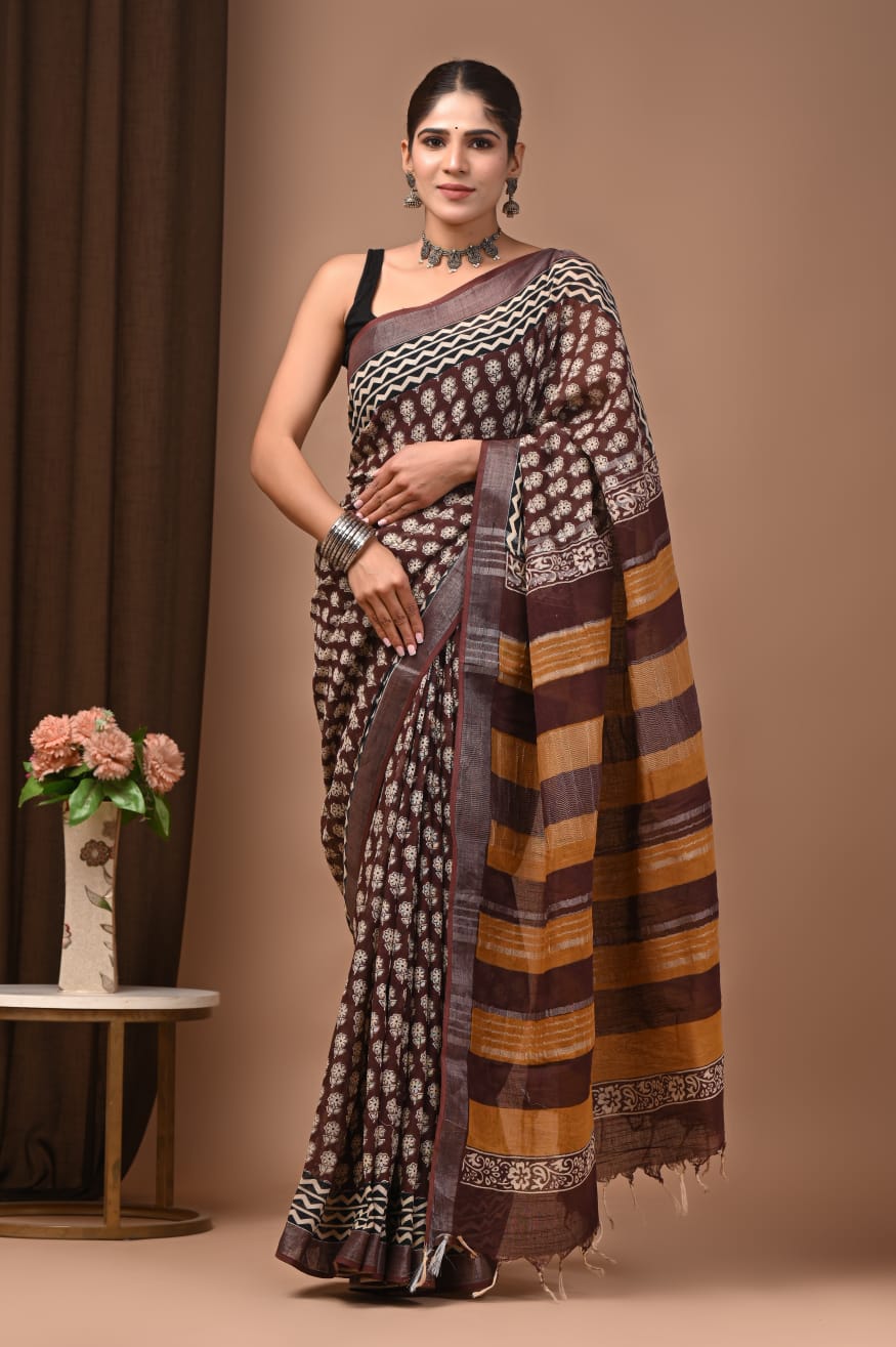 Traditional Bhagalpuri Linen Cotton Saree for Women