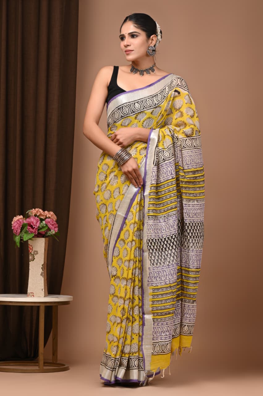Traditional Bhagalpuri Linen Cotton Saree for Women