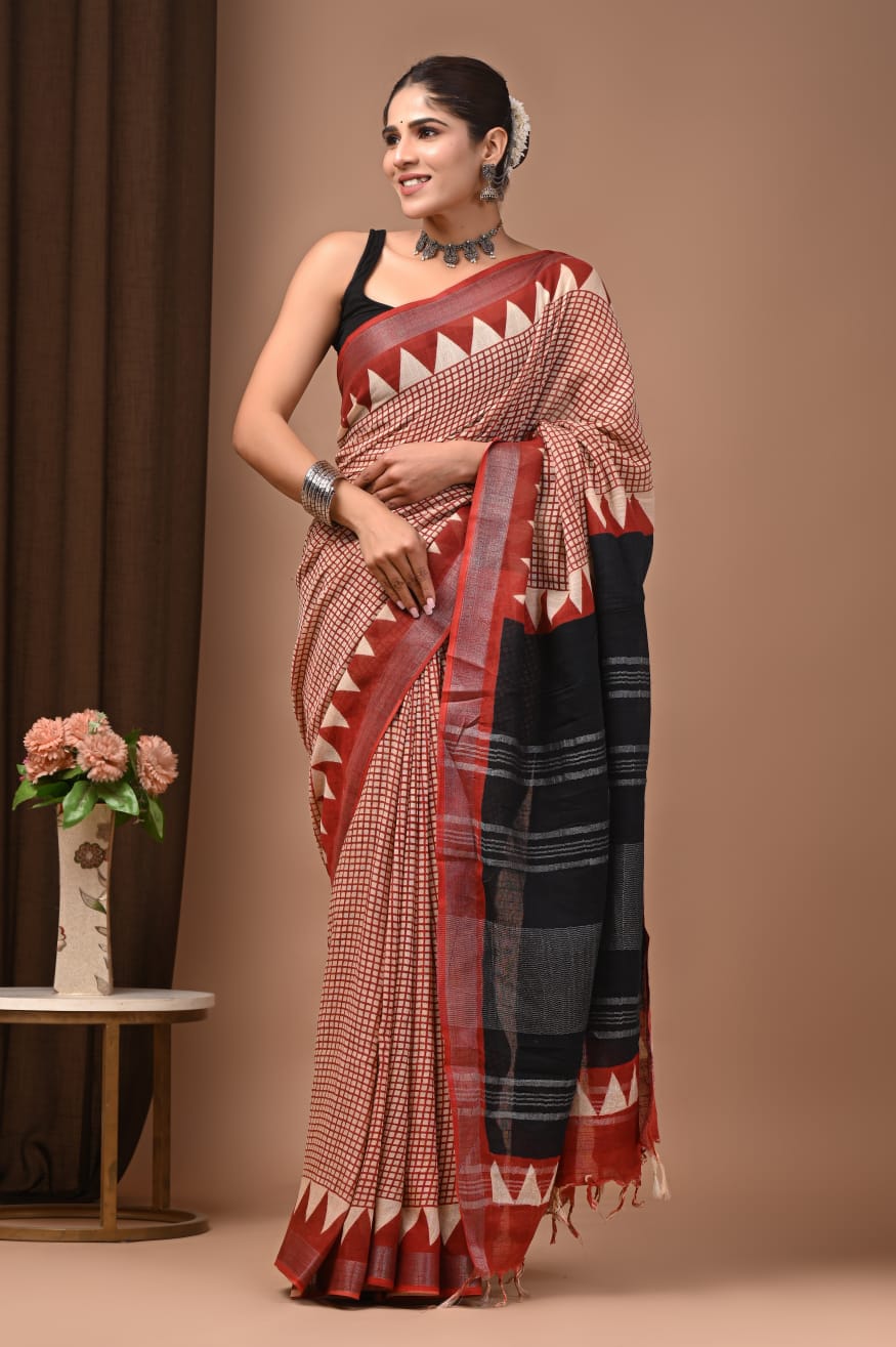 Traditional Bhagalpuri Linen Cotton Saree for Women