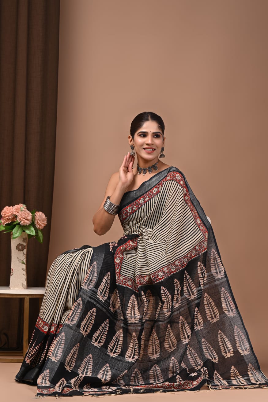 Traditional Bhagalpuri Linen Cotton Saree for Women