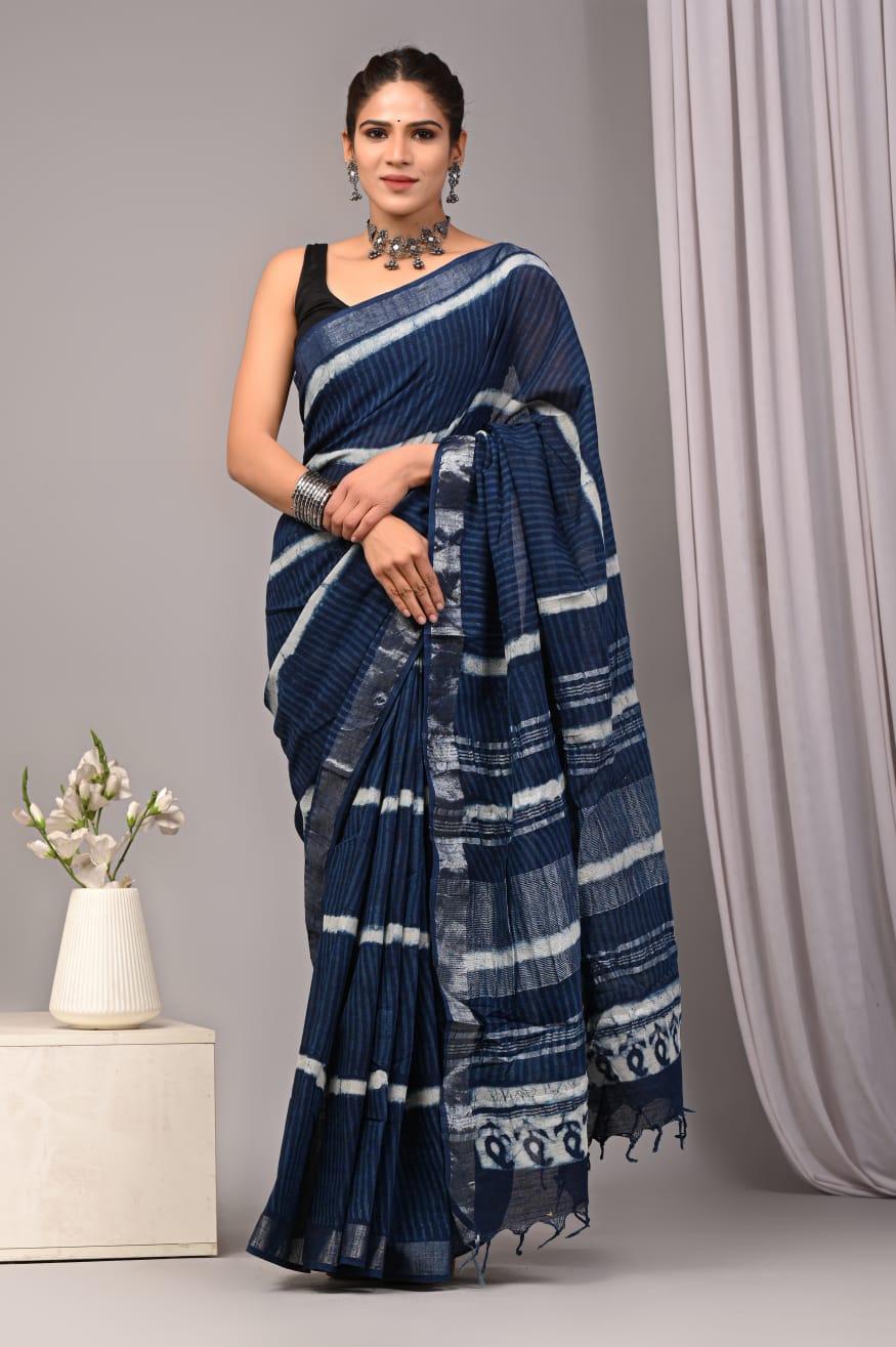 Traditional Bhagalpuri Linen Cotton Saree for Women