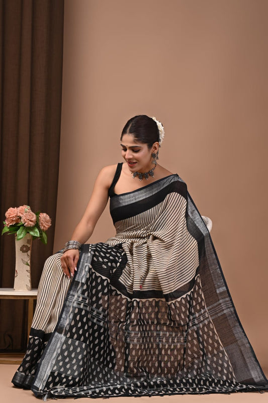 Traditional Bhagalpuri Linen Cotton Saree for Women