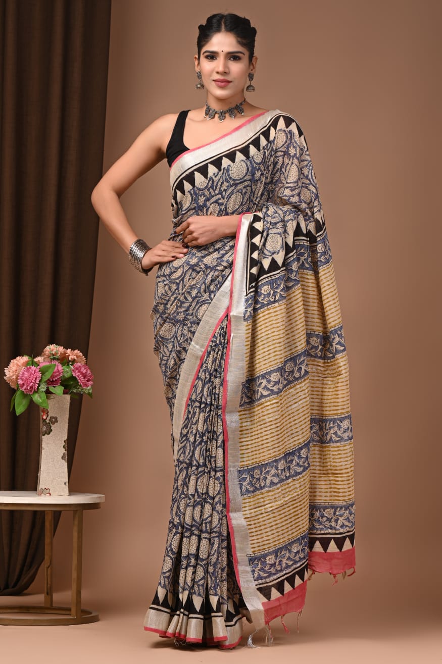 Traditional Bhagalpuri Linen Cotton Saree for Women