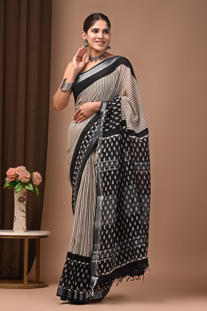 Traditional Bhagalpuri Linen Cotton Saree for Women