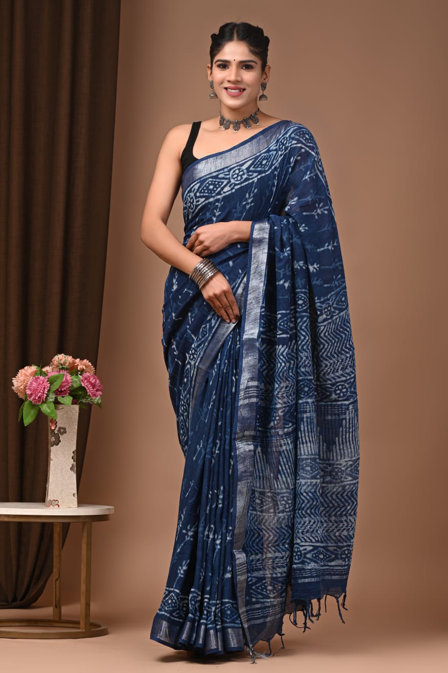 Traditional Bhagalpuri Linen Cotton Saree for Women