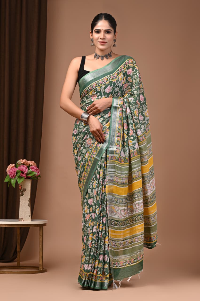 Traditional Bhagalpuri Linen Cotton Saree for Women