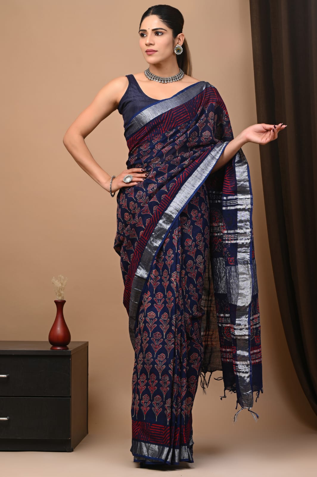 Traditional Bhagalpuri Linen Cotton Saree for Women