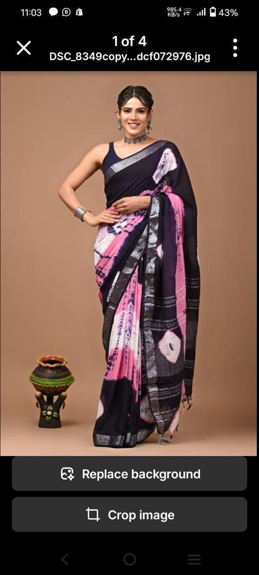 Traditional Bhagalpuri Linen Cotton Saree for Women