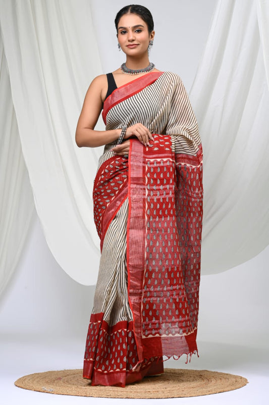 Traditional Bhagalpuri Linen Cotton Saree for Women