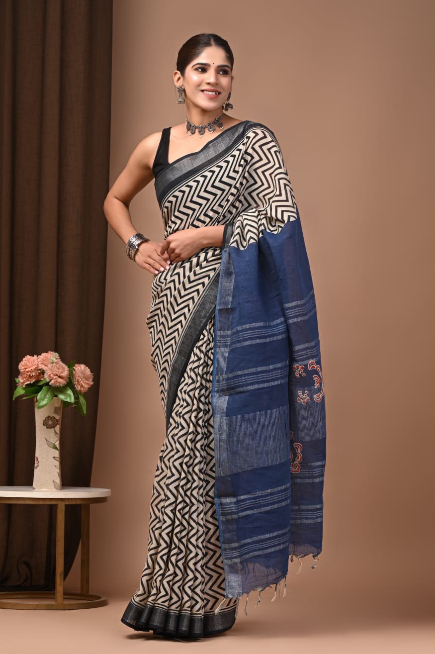 Traditional Bhagalpuri Linen Cotton Saree for Women