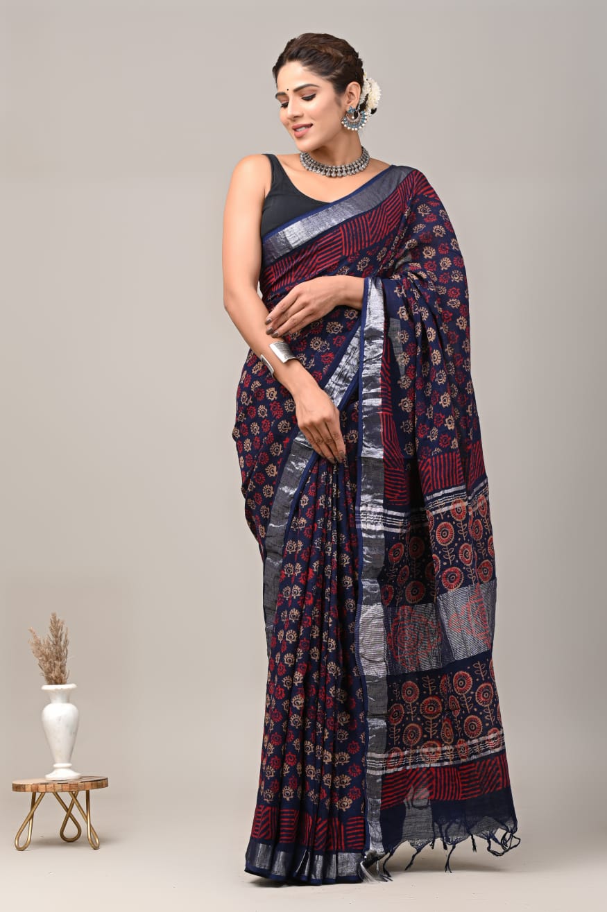 Traditional Bhagalpuri Linen Cotton Saree for Women