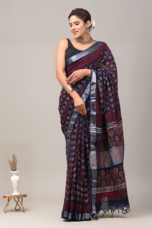 Traditional Bhagalpuri Linen Cotton Saree for Women