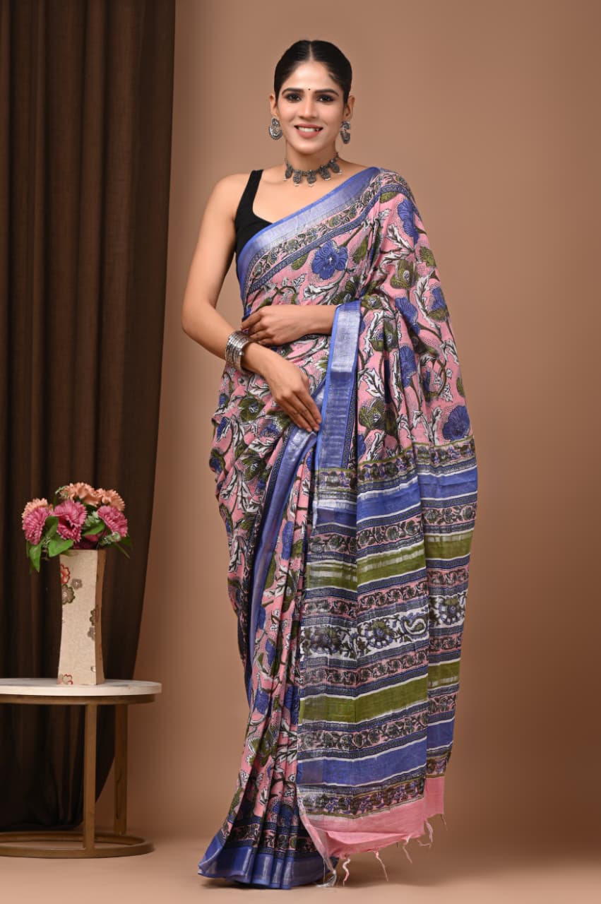 Traditional Bhagalpuri Linen Cotton Saree for Women