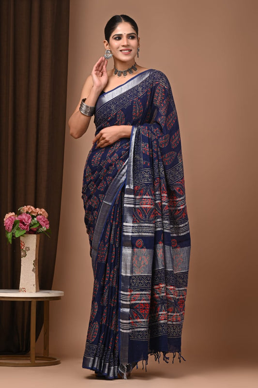 Traditional Bhagalpuri Linen Cotton Saree for Women