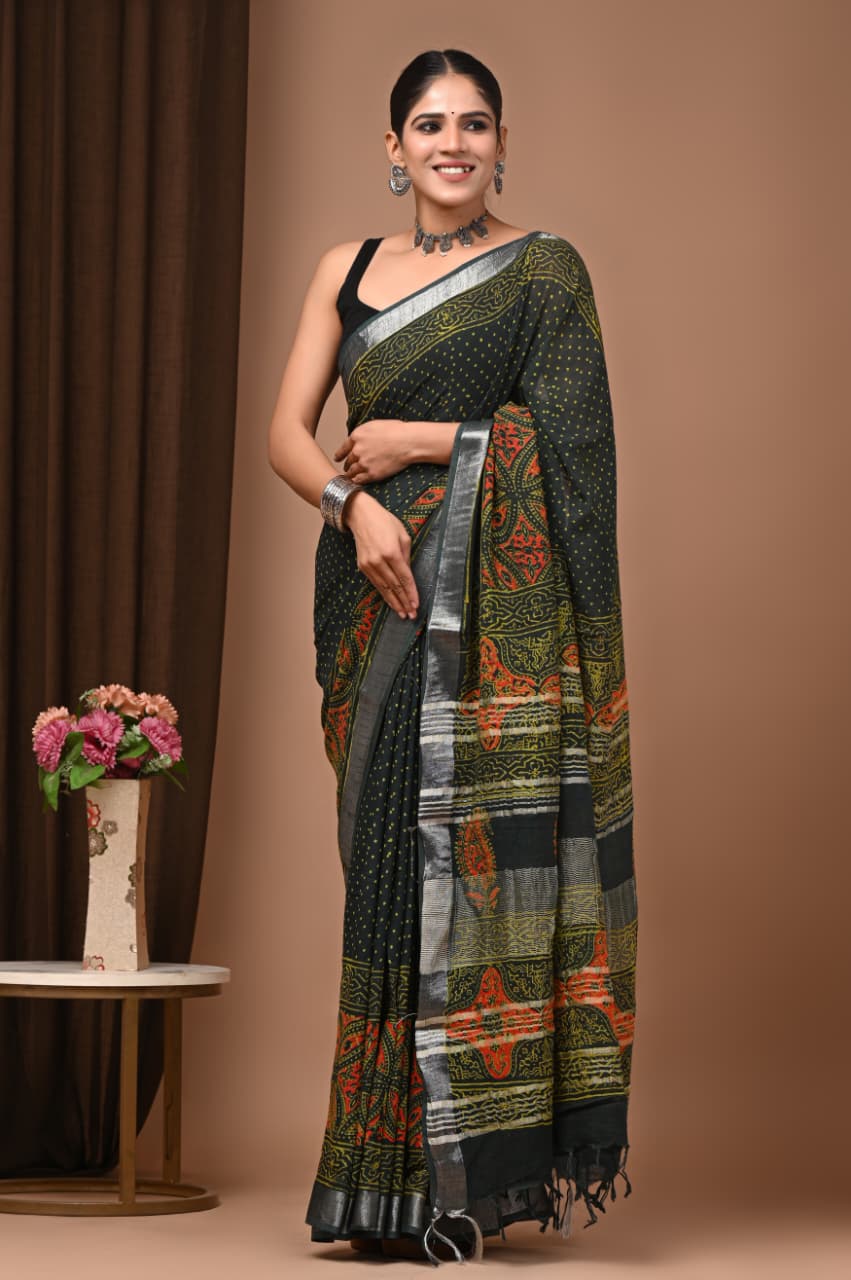 Traditional Bhagalpuri Linen Cotton Saree for Women