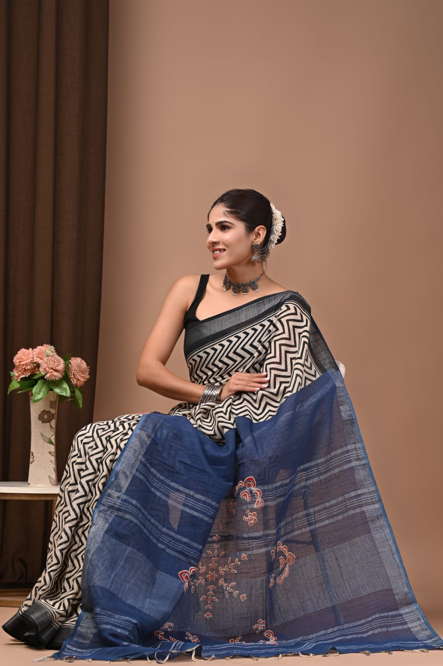 Traditional Bhagalpuri Linen Cotton Saree for Women