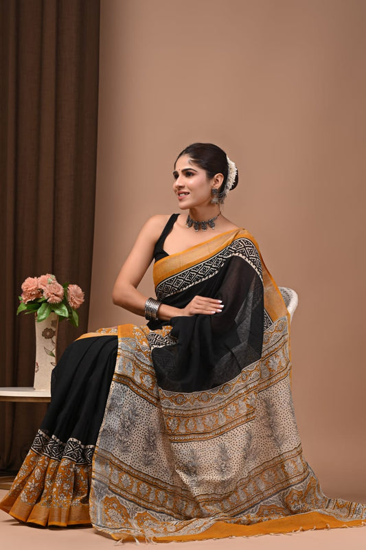 Traditional Bhagalpuri Linen Cotton Saree for Women