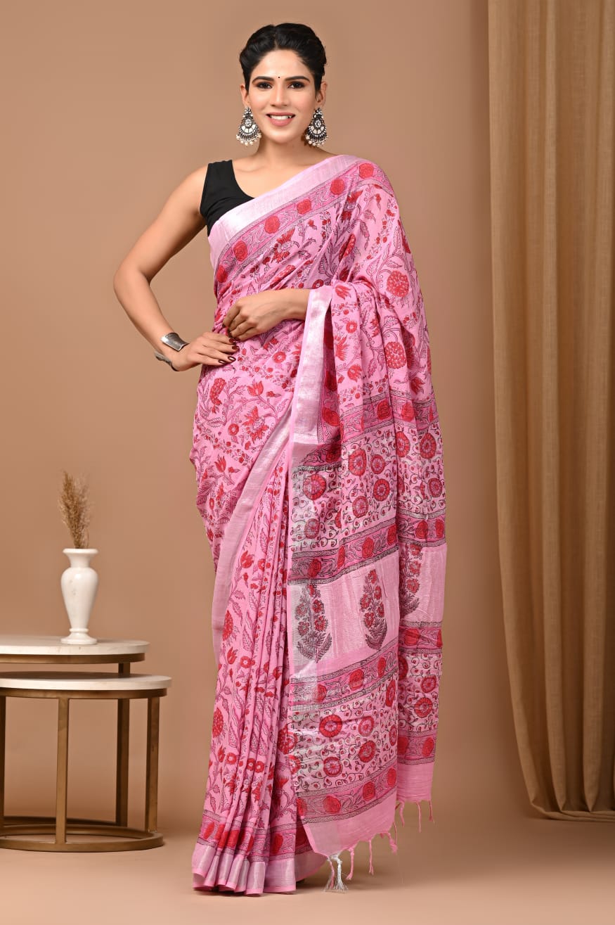 Traditional Bhagalpuri Linen Cotton Saree for Women