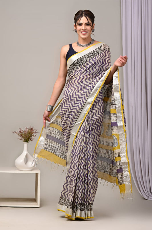 Traditional Bhagalpuri Linen Cotton Saree for Women