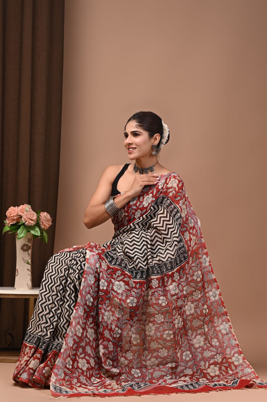 Traditional Bhagalpuri Linen Cotton Saree for Women