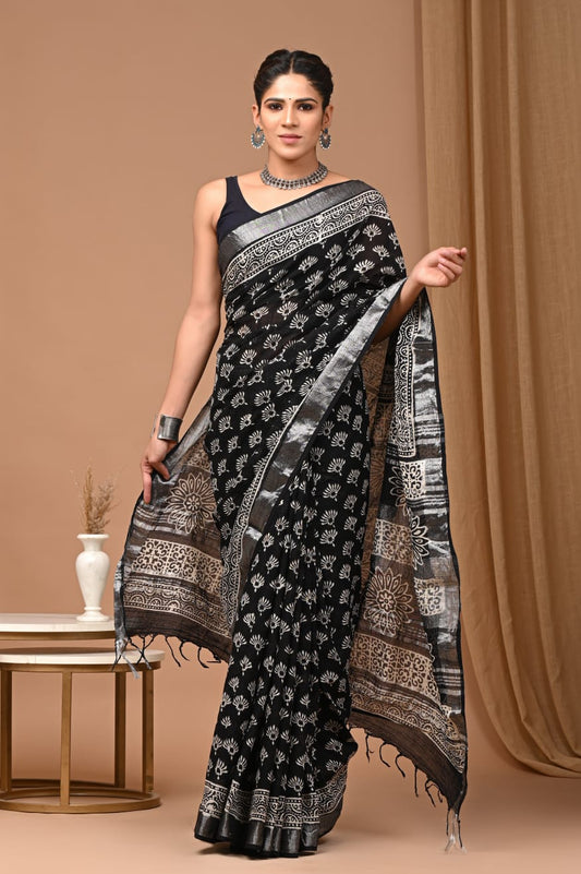 Traditional Bhagalpuri Linen Cotton Saree for Women