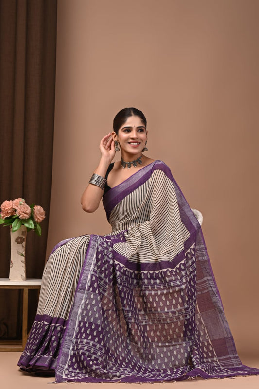 Traditional Bhagalpuri Linen Cotton Saree for Women