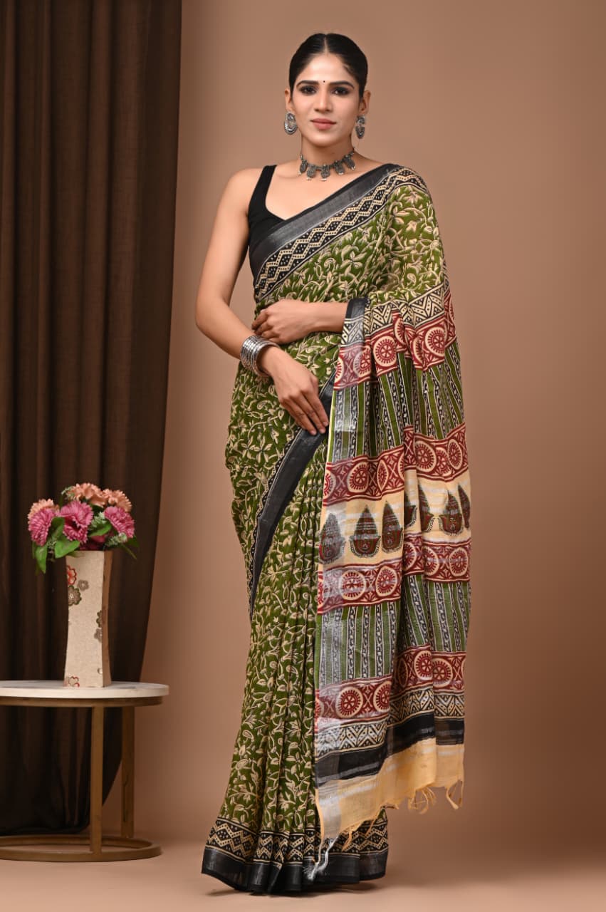 Traditional Bhagalpuri Linen Cotton Saree for Women
