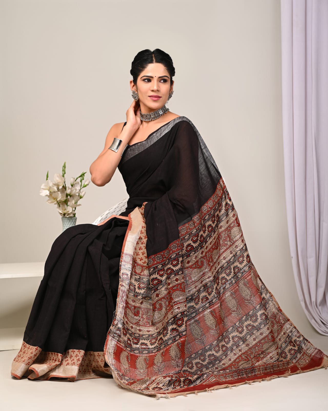 Traditional Bhagalpuri Linen Cotton Saree for Women