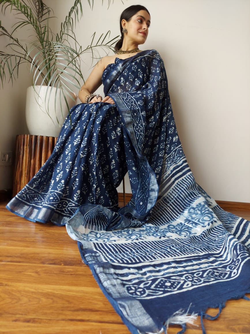 Traditional Bhagalpuri Linen Cotton Saree for Women