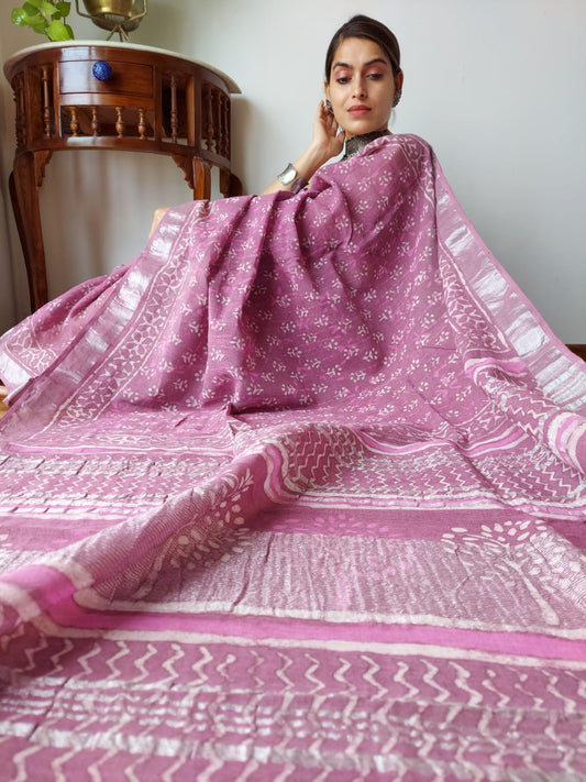 Traditional Bhagalpuri Linen Cotton Saree for Women