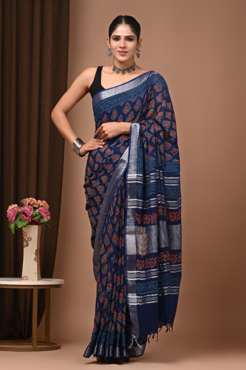 Traditional Bhagalpuri Linen Cotton Saree for Women