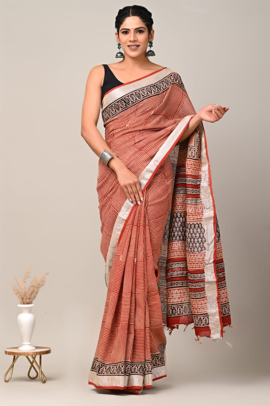 Traditional Bhagalpuri Linen Cotton Saree for Women