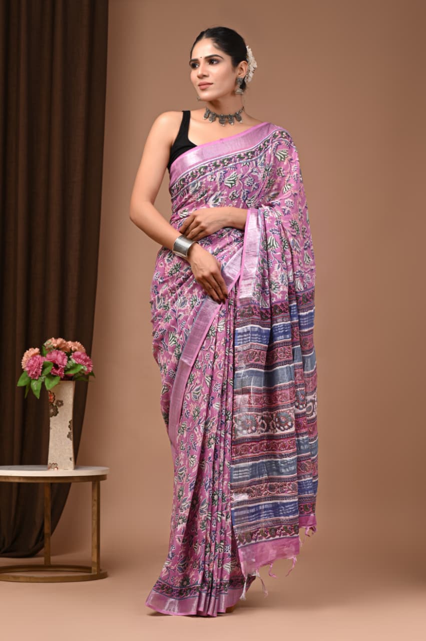 Traditional Bhagalpuri Linen Cotton Saree for Women