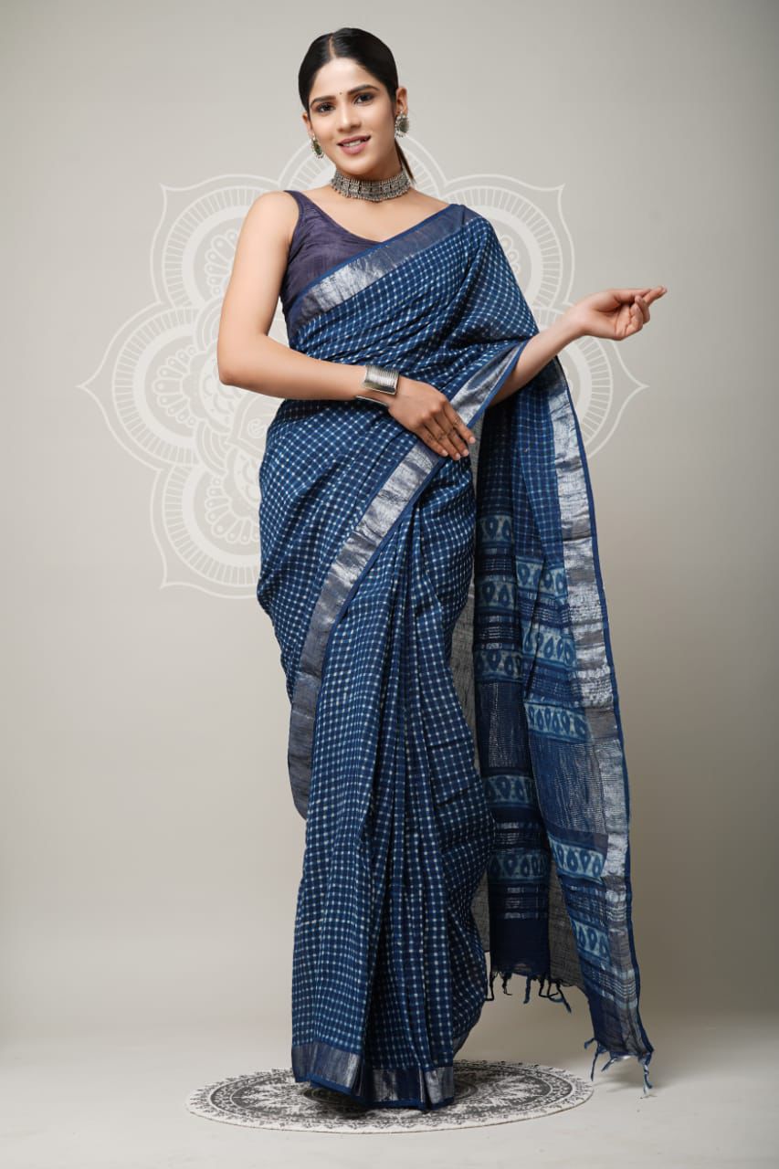 Traditional Bhagalpuri Linen Cotton Saree for Women