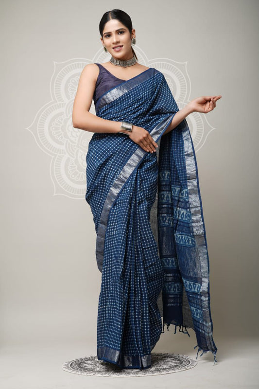 Traditional Bhagalpuri Linen Cotton Saree for Women