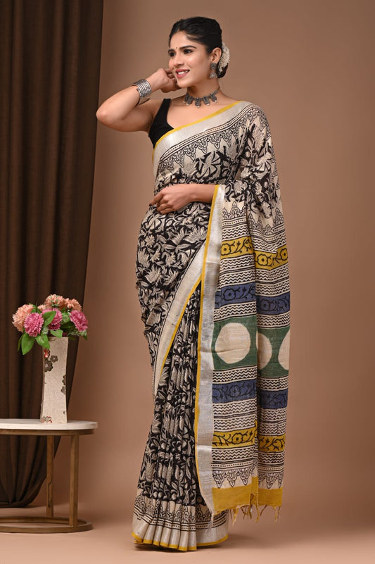 Traditional Bhagalpuri Linen Cotton Saree for Women