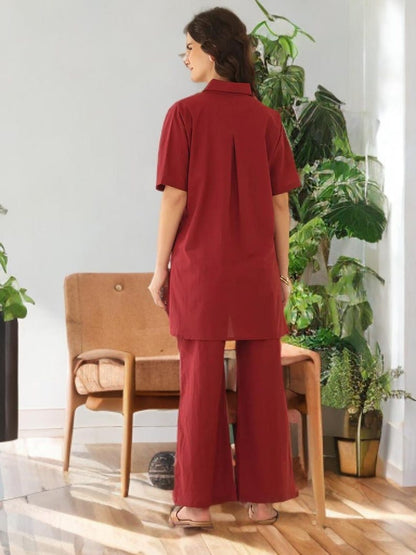Printed Cotton Shirt Palazzo Co Ord Set For Women