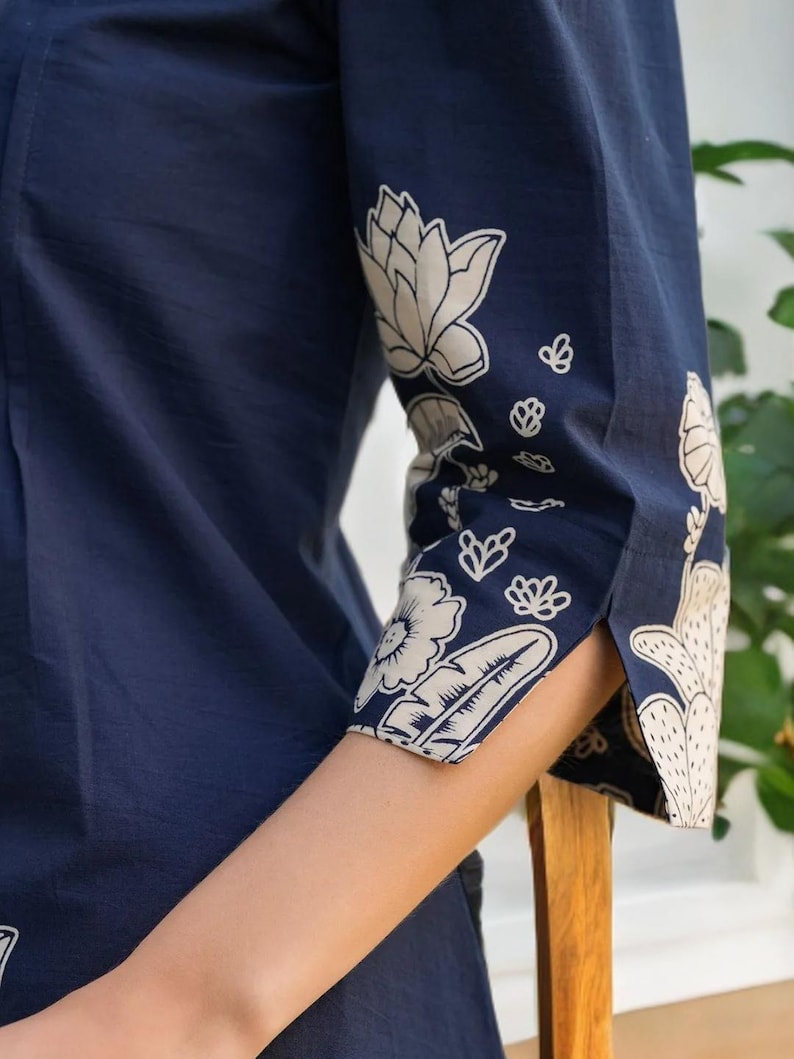Blue Floral Print Cotton Women Co Ord Set