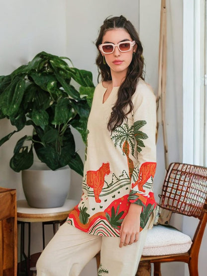 Quirky Printed Cotton Women Co Ord Set